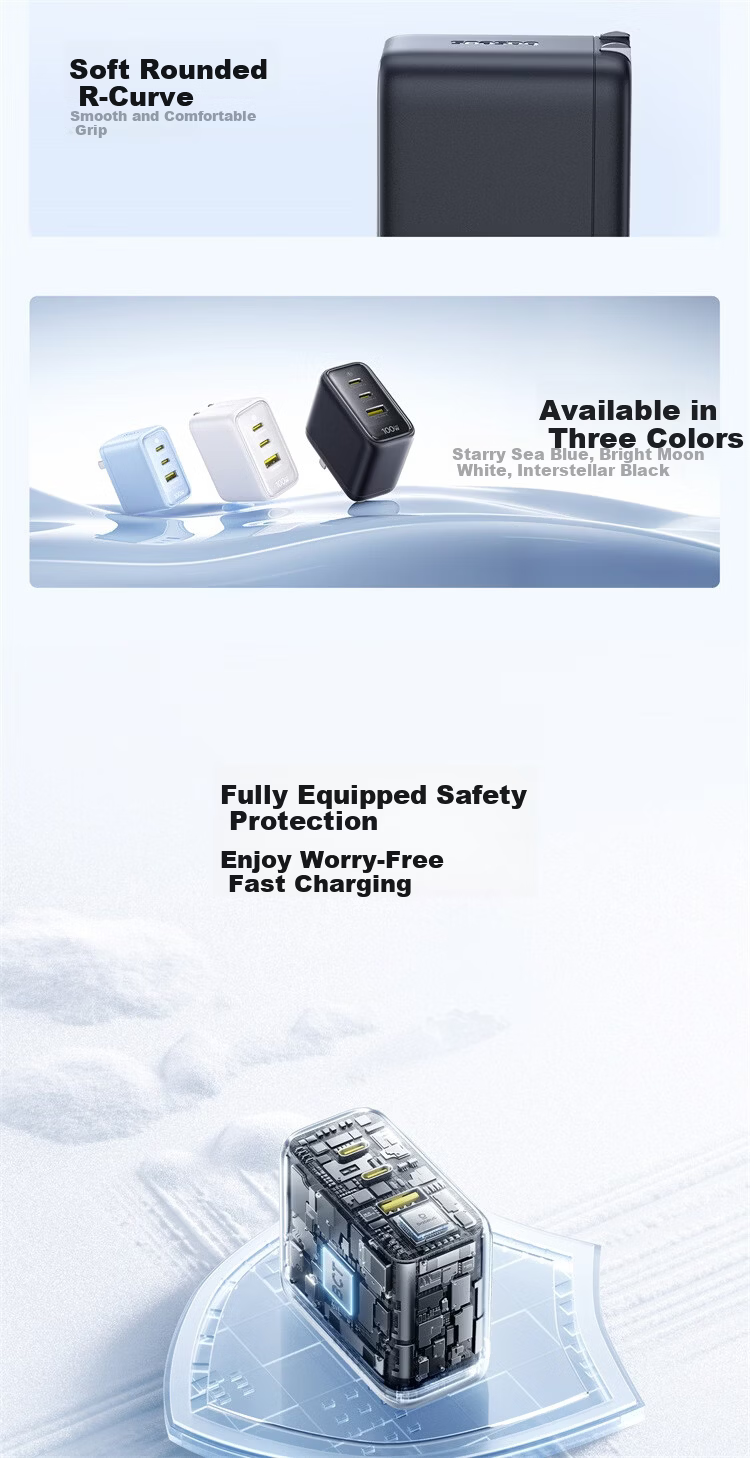 Baseus Little Ice GaN Charger 100W High Power Fast Charger for Apple 17 Xiaomi Huawei Phones MacBook Neo Laptop Adapter Blue 14