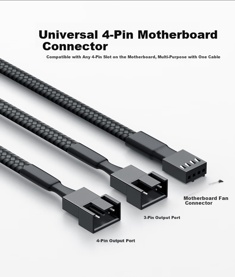 LinkStone 4Pin Case Motherboard Fan Extension Cable, One-To Desktop Computer Motherboard 3Pin Hub Splitter, One-To Adapter Cable, Supports PWM Intelligent Temperature Control 4