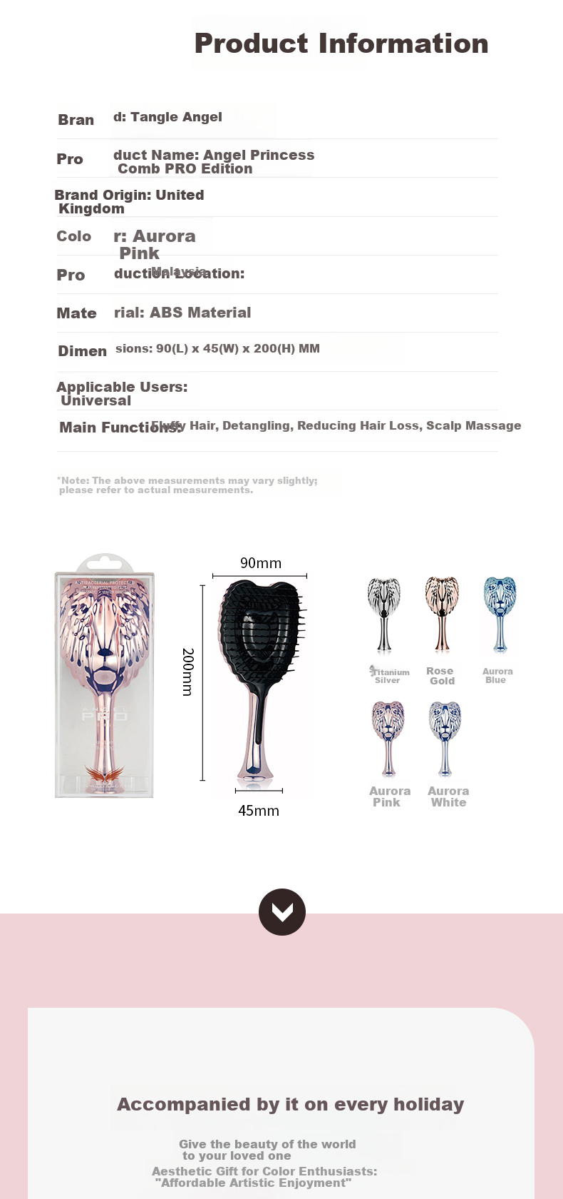 Tangle Angel Hairbrush UK Angel Princess Hairbrush Hair Massage Brush Holiday Gift for Girlfriend PRO Titanium White 9
