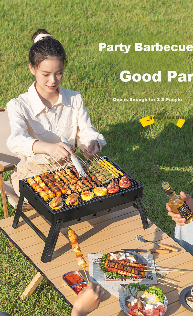 BeiJiLang Outdoor BBQ Grill Thickened Large Portable Foldable Skewers Barbecue Grill for Camping Picnic Home Use 2