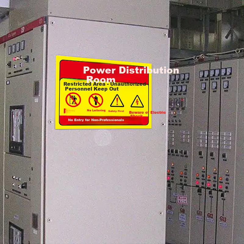 AimoHui Electrical Room Warning Sign No Unauthorized Entry Safety Warning Beware of Electric Shock Waterproof Self-Adhesive 30x20cm Pack of 5 5