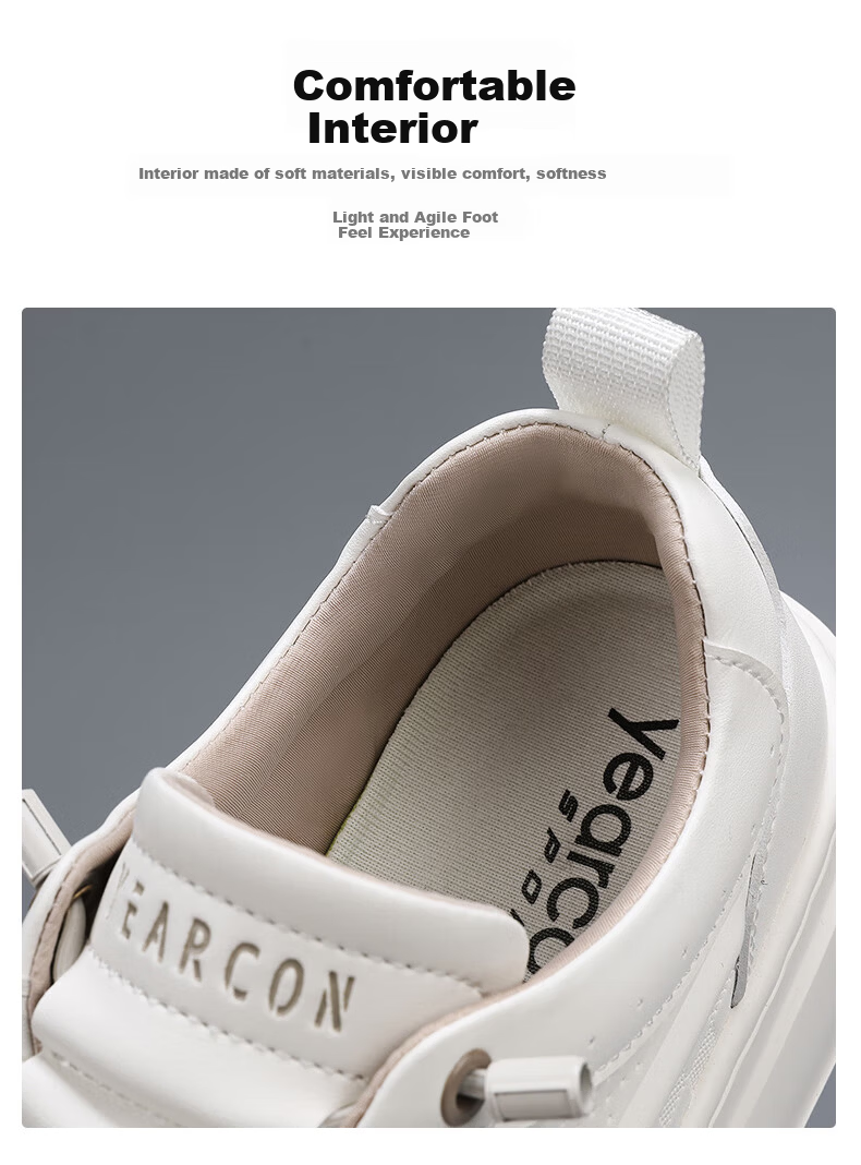 Yierkang Men's Spring Summer Classic Simple Breathable White Leather Casual Sneakers 6