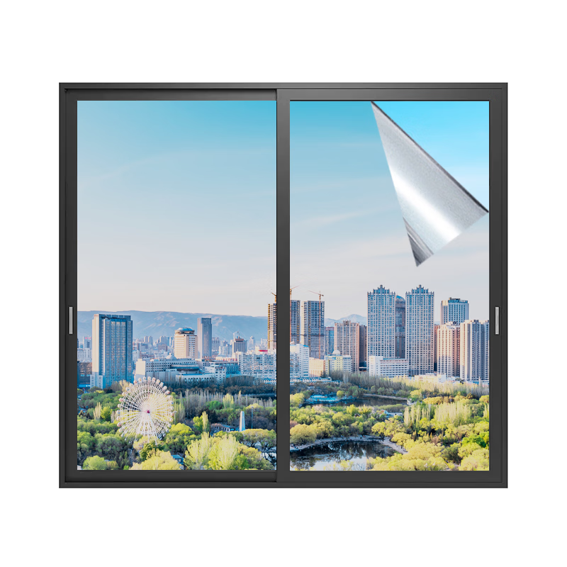 Jinlongxing Window Sunshade Heat Insulation Film Privacy Protection Balcony Glass Light Blocking One-Way Vision Electrostatic Double-Sided Silver 0.9x2m