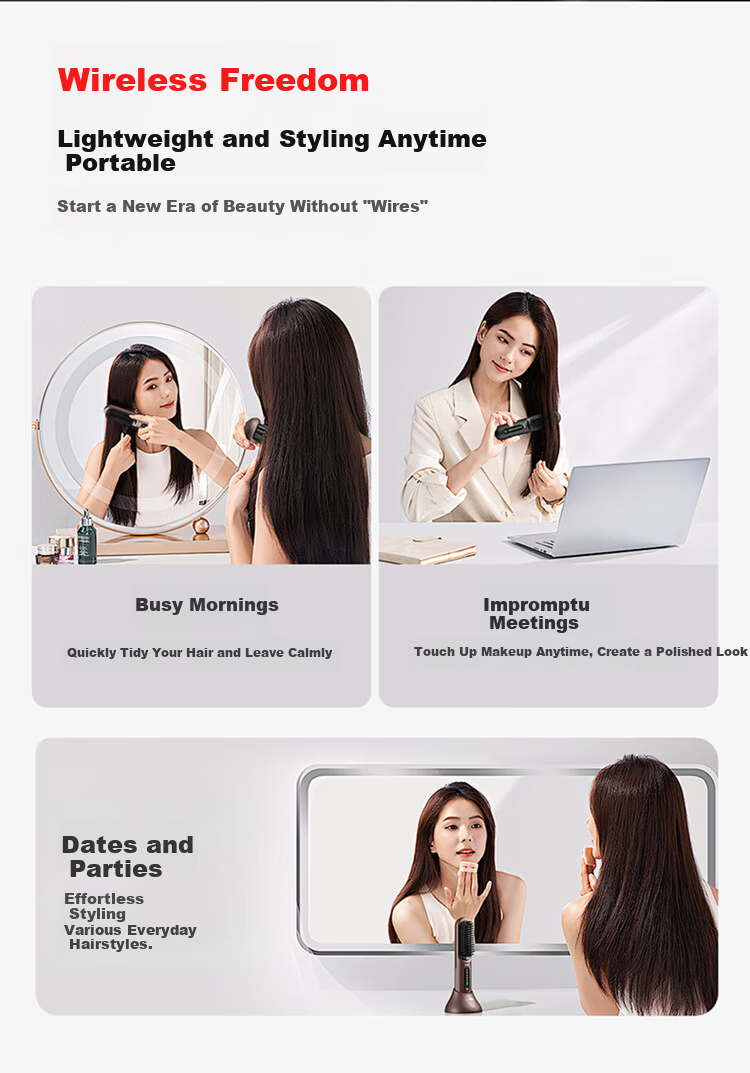 GUGE [567 Million Negative Ions] German Wireless Hair Straightening Brush Dual-Use Negative Ion Straightening and Curling Comb High Volume Hair Clip Flat Iron Mother's Day Gift 2