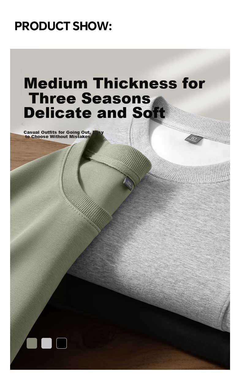 Baleno Sweatshirt for Men, 2026 Spring And Autumn New Trendy Loose-Fit Three-Dimensional Cut High-Quality Solid Color Base Layer Pullover Round Neck Top 9