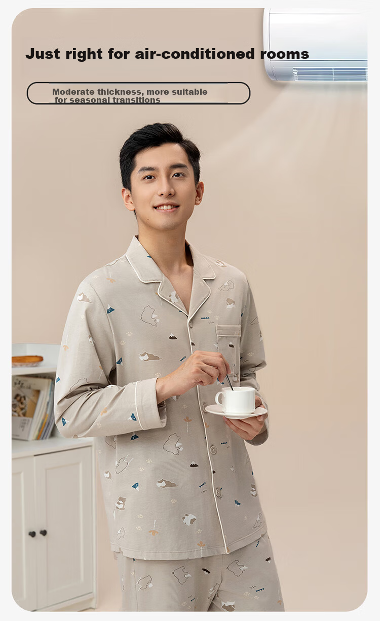 Hodo Home Autumn High Elasticity Men's Sleepwear Premium Combed Cotton Spandex Men's Loungewear 3