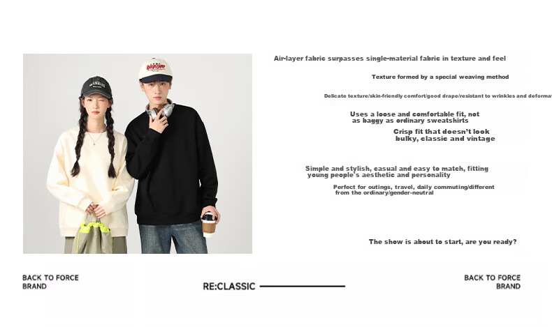 Baleno Sweatshirt for Men, 2026 Spring And Autumn New Trendy Loose-Fit Three-Dimensional Cut High-Quality Solid Color Base Layer Pullover Round Neck Top 2