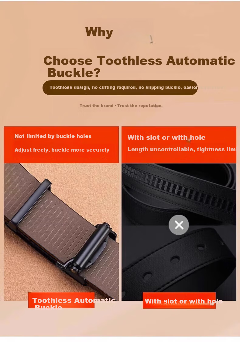 Calermkeens Toothless No-Hole Automatic Buckle Men's Leather Belt Business Casual Cowhide Waist Belt Gift Box for Boyfriend 5