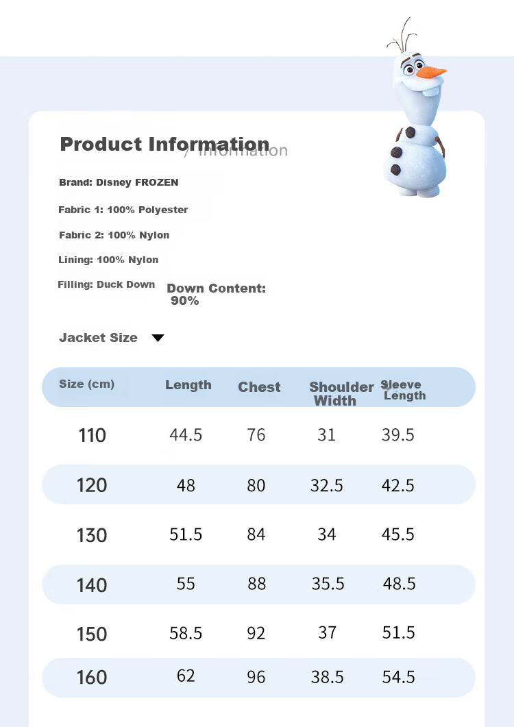 Disney Children's Down Jacket Girls 2026 Autumn Winter New Kids Outerwear Boys Girls Baby Lightweight Down Coat 8