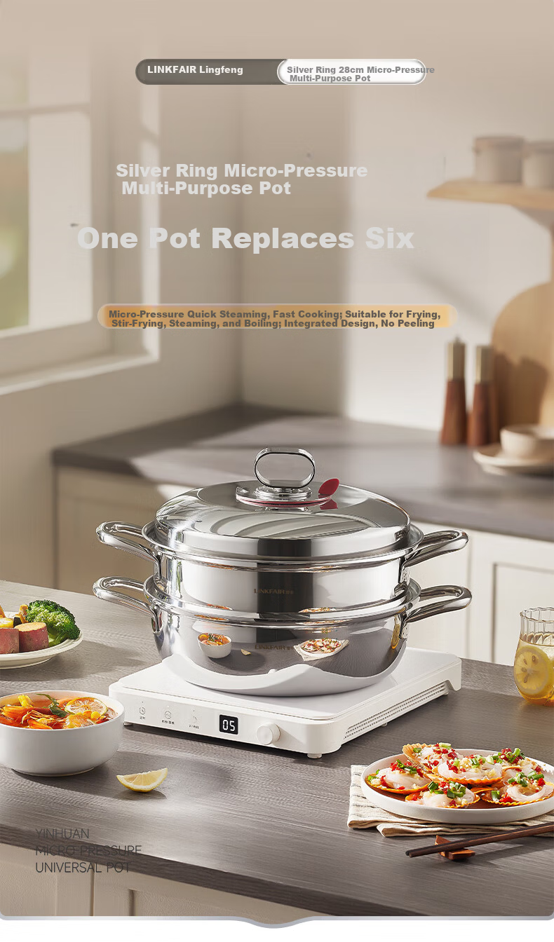 LINKFAIR Stainless Steel Steamer Pot Double-Layer Multi-Function Steaming Boiling Stewing Cooker Compatible with Gas and Induction Cooktops 1