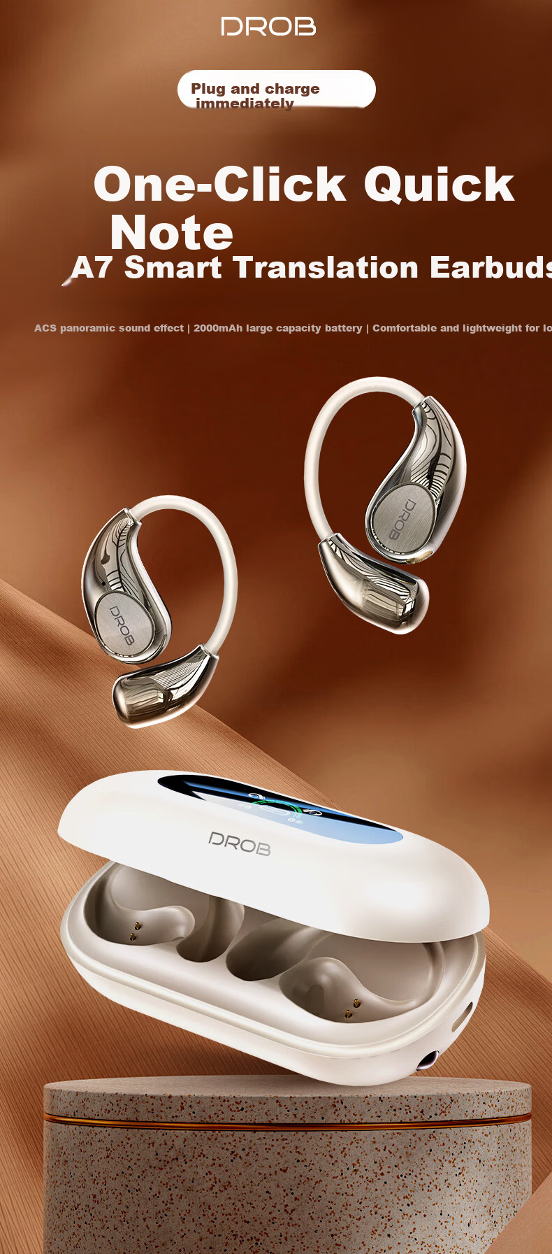 D.ROB D.ROB Clip-On AI Translation Wireless Bluetooth Earphones 2-in-1 Long Battery Life Compatible with Huawei Xiaomi Apple K75 Off-White 1