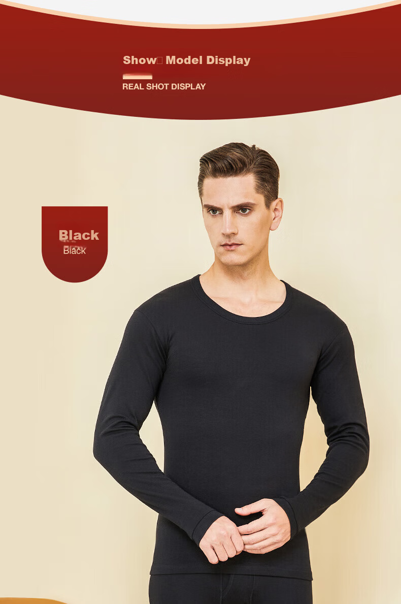 LangSha Men's Thin Modal Round Neck Thermal Underwear Set Autumn Base Layer Cotton Warm Pajamas 20