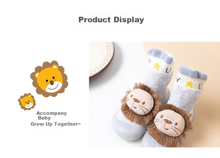 9i9 Baby Walking Shoes Summer Toddler Floor Socks Cartoon Lion Non-Slip Soft Sole Cooling Socks F85 Gray Size 24/25 8