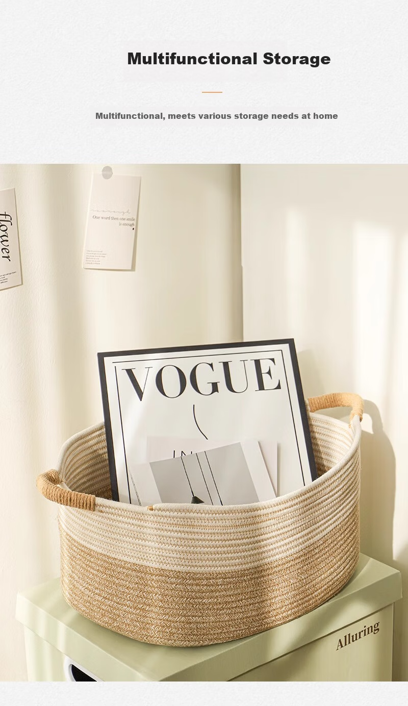 Yuanben Handmade Cotton Rope Woven Storage Basket for Bedside Cabinet, Multi-Purpose Organizer for Snacks, Toys, Clothes, Home Use 8