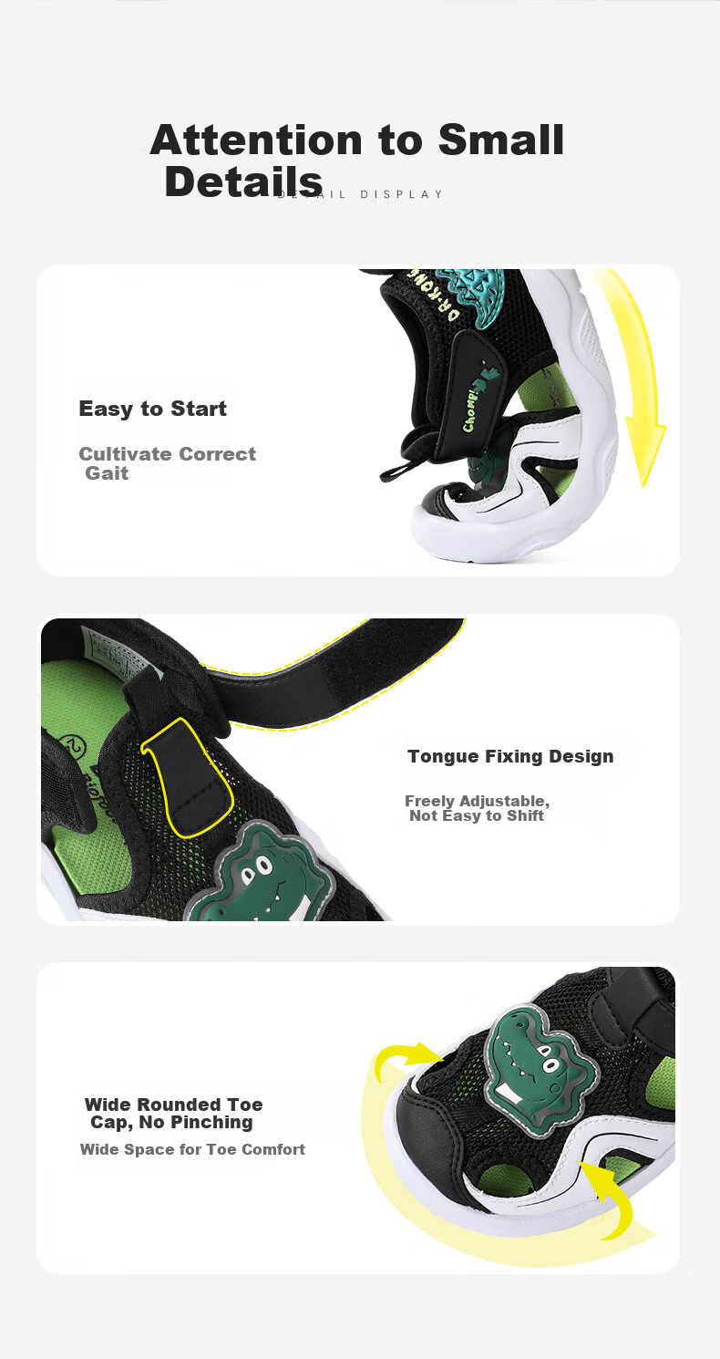 DR·KONG Toddler Walking Shoes Summer Unisex Kids Velcro Lightweight Baby Sandals 2S14A2013AM Black Size 22 3
