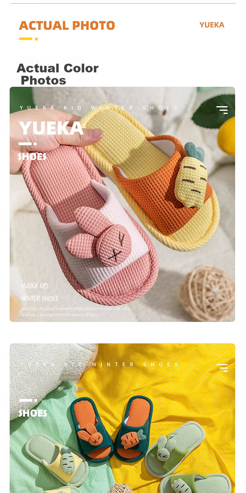 Ganmai Children's Linen Slippers Girls Summer Home Couple Cartoon Parent-Child Four Seasons Indoor Cool Slippers Yellow Size 28-29 8