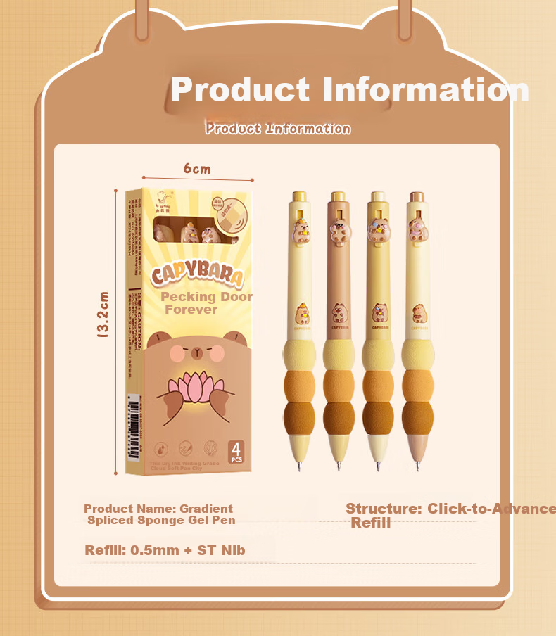 Kaba Bear Retractable Gel Pen 4-Pack ST Smooth 0.5mm Cute 3D Cartoon Quick-Dry Ink Gradient Clip Case Confident Design 11