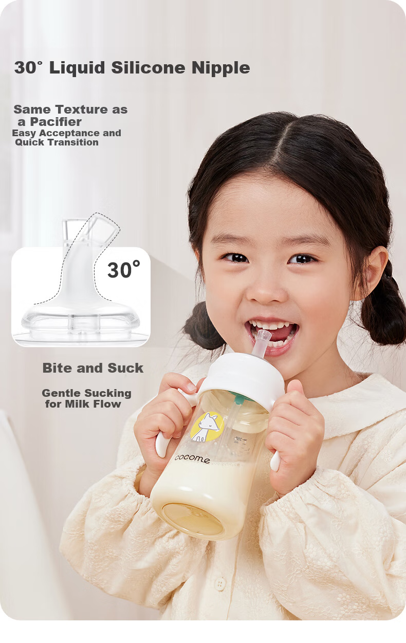 COCOME Baby Bottle for Ages 1-3, Direct Drinking Straw Bottle PPSU Universal Training Cup Water Bottle with Straw And Gravity Ball, Cyan Gree 3