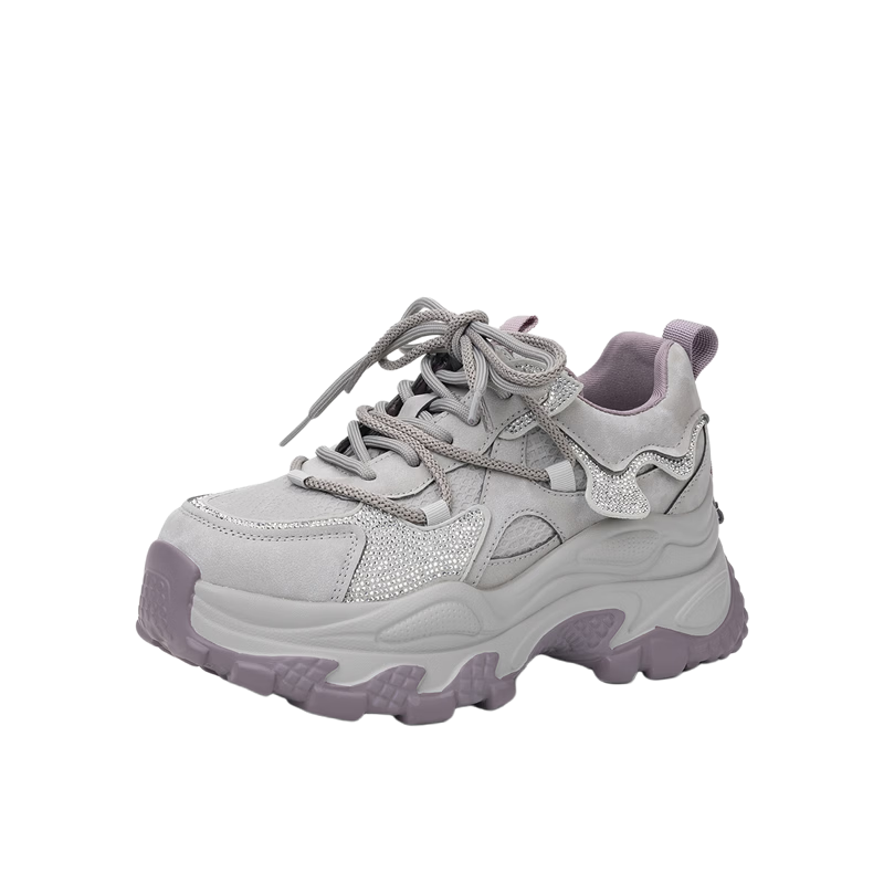 DAPHNE Women's 2025 Autumn Winter New Thick Sole Height Increasing Casual Dad Sneakers Sports Shoes Purple (Single Lining) Size 37