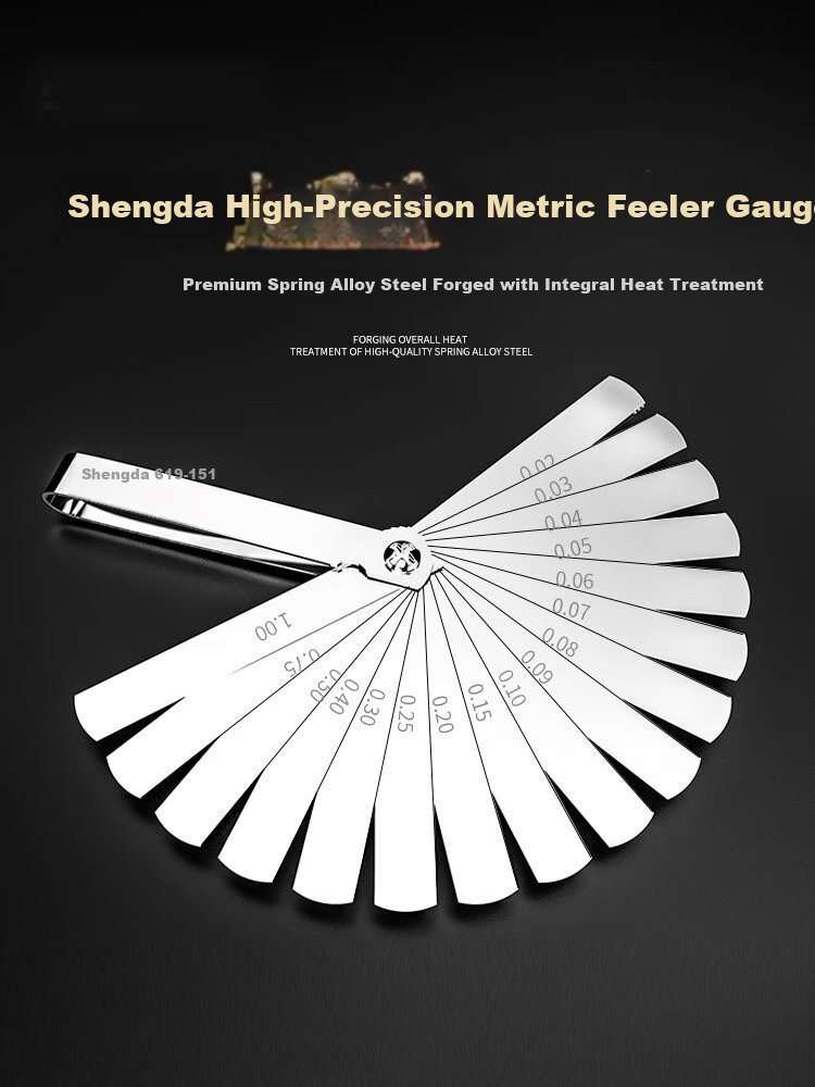 Shengda Stainless Steel High-Precision Single-Piece Feeler Gauge Set for Thick And Thin Valve Gap Measurement, 17-Piece Kit 1