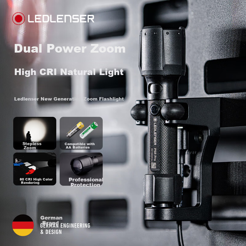 LED LENSER Germany High-Power Flashlight P5R PRO Professional Waterproof Zoom Warm White Light 14500 Lithium Battery Ultra-Long Endurance