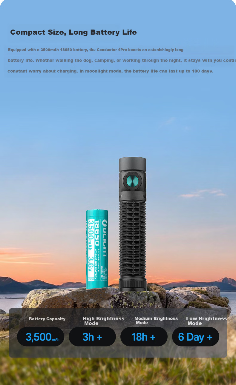 OLIGHT Baton 4 Pro Tactical Flashlight High Brightness Long Battery Life Portable Outdoor Night Work Lighting 6