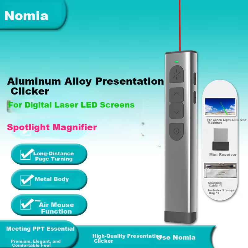 Nomiya X8 Metal Body Digital Laser Pointer LED LCD TV Multi-Function Presentation Remote Focus Magnifier Rechargeable PPT Air Mouse Drawing Pen for Teachers