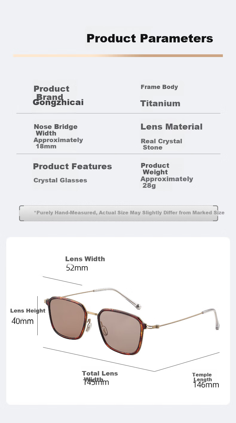 Gongzhicai Tea Color Crystal Sunglasses Imported Titanium Frame East Sea Eye Care Stone Large Frame Unisex Fashion Sunshade Protective Eyewear 3