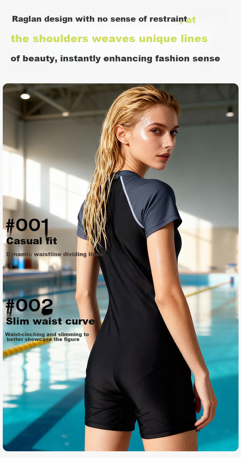 QIAODAN Women's One-Piece Square-Leg Swimsuit Beach Spa Conservative Tummy Control Slimming Swimwear Black Gray 2XL 5