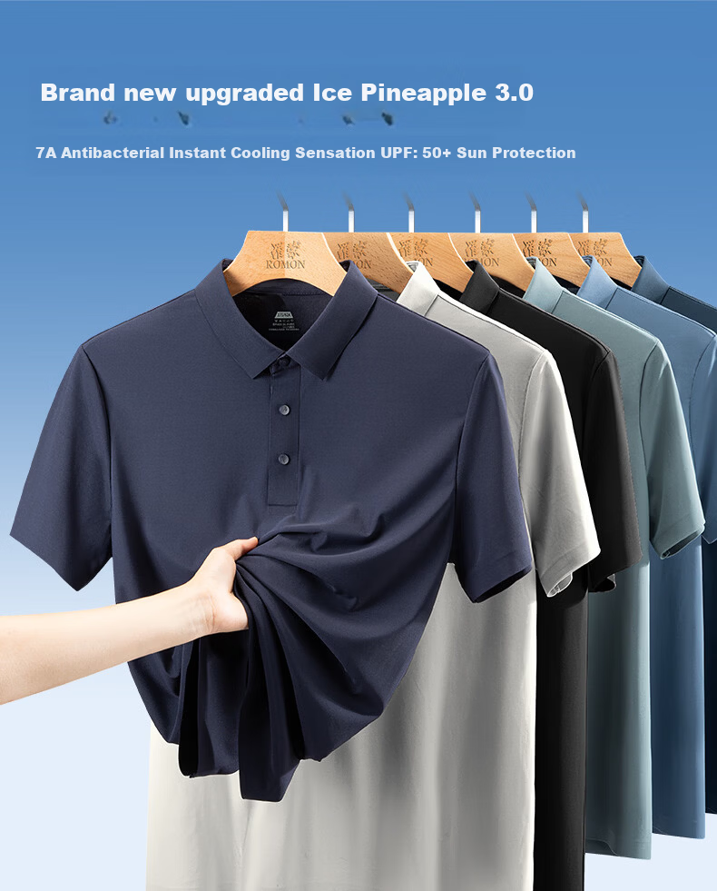 ROMON 7A Antibacterial Short Sleeve Polo Shirt Men Summer Cool Touch Sun Protection Business Shirt 1