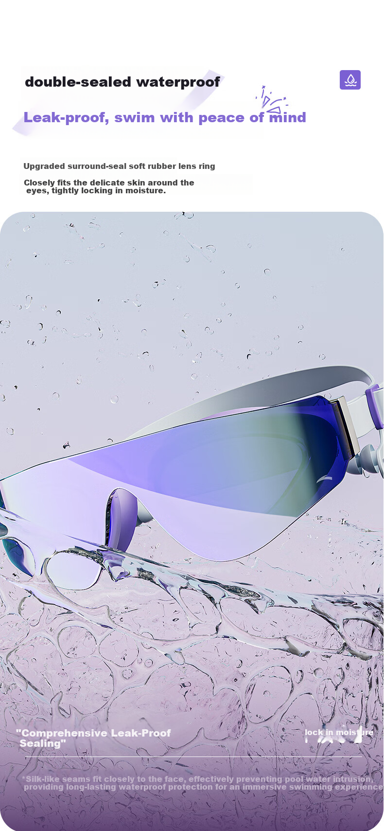 ANTA Shuizhitong 2.0 Future Children Swimming Goggles, High Definition Anti-Fog Large Frame, for Boys And Girls, Ice Blue Dream Pink 7