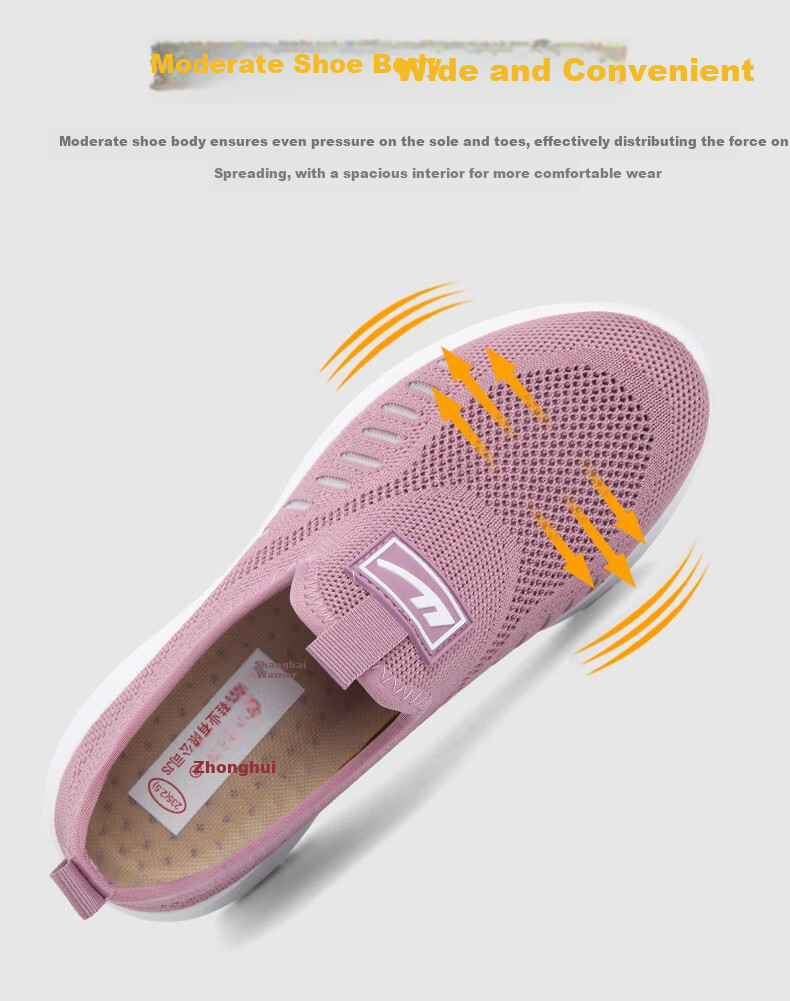 Warrior Official Mom Shoes Summer Women's Slip-On Elderly Soft Sole Walking Sports Casual Shoes Purple Size 37 9