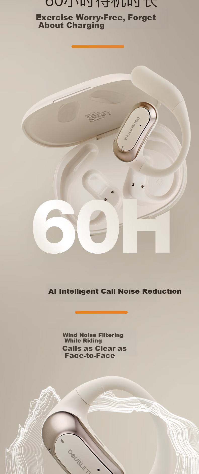 DOUBLE TUNE Cloud Listening Series F1 DT Clip-On Bluetooth Earphones Bone Conduction Open Wireless Headphones for Apple Huawei Xiaomi Obsidian Black 6