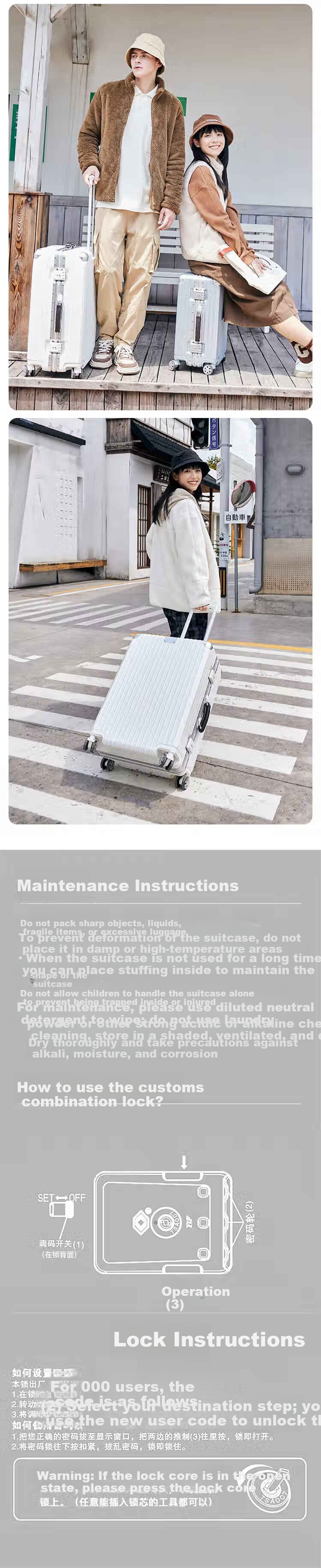 Wangyiyanxuan 3.0 Upgraded Aluminum Frame Little Warrior PC Trolley Suitcase Business Luggage Travel Case Elegant White * Frosted 20 Inch 8