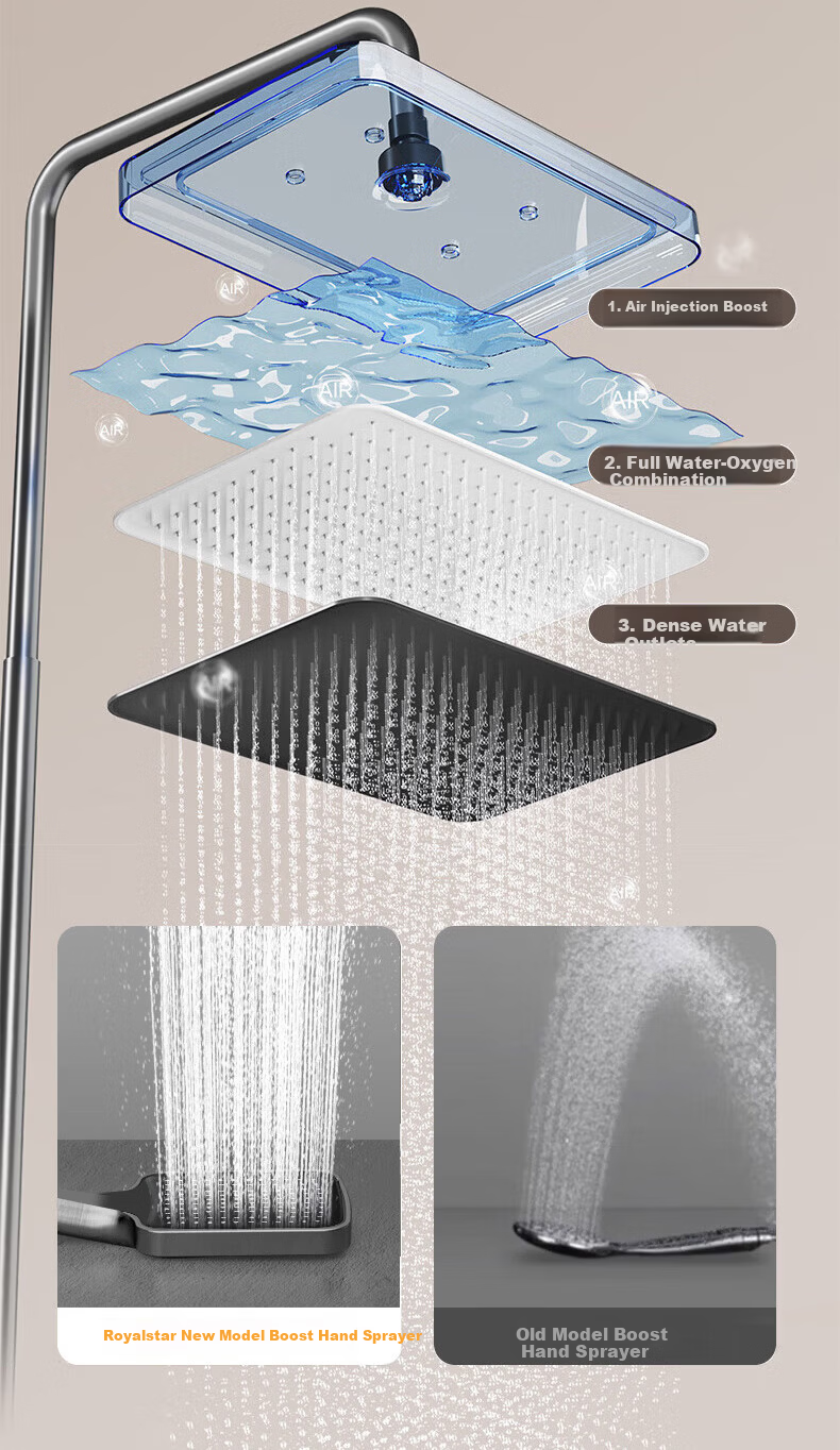 Vanward Shower Set Complete Bathroom Shower Head High Pressure Thickened Main Body Piano Key 52 11