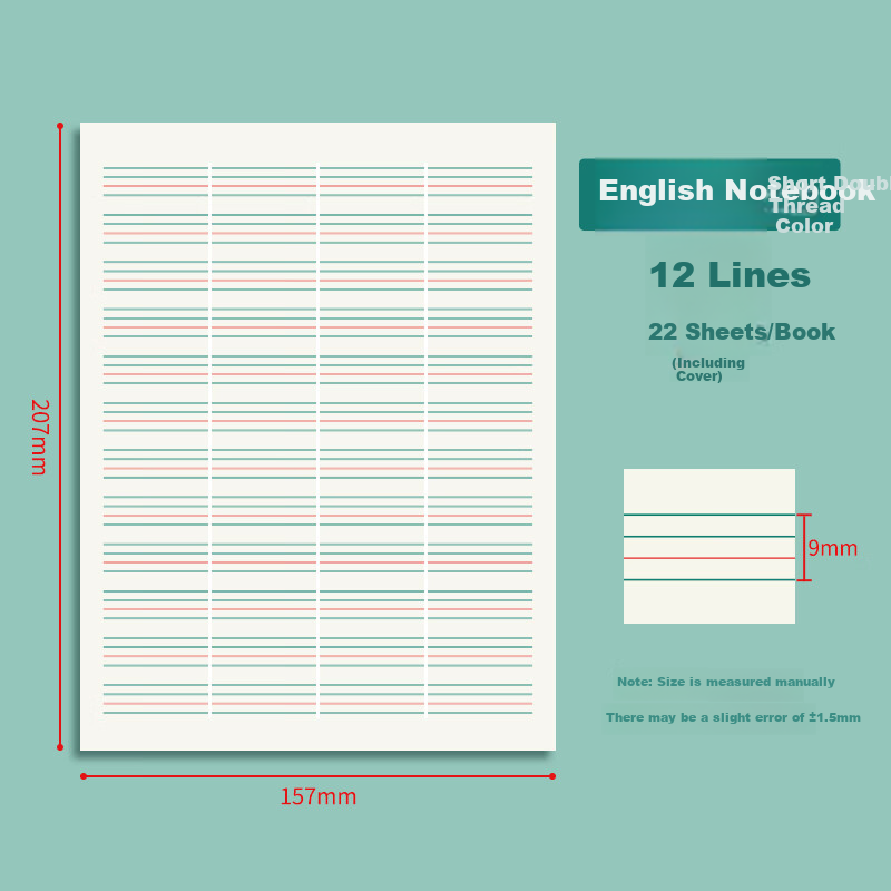 Dolly Doctor 22K 12-Line Two-Color English Notebook Large English Notebook Junior High and Primary School English Notebook Beijing Recommended Homework Book 22K 22 Sheets 5-Pack Back to School Essenti