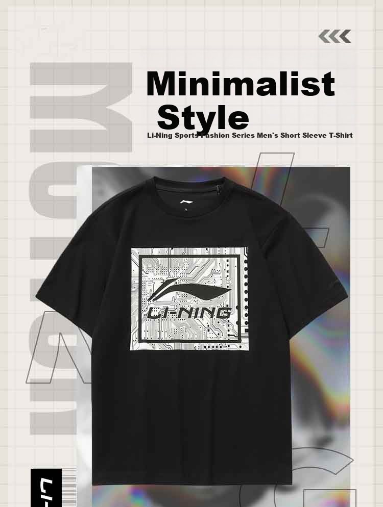 LI-NING Men's Breathable Lightweight Comfortable Summer T-Shirt Trendy Fashion Round Neck Printed Casual Versatile Sports Top 4