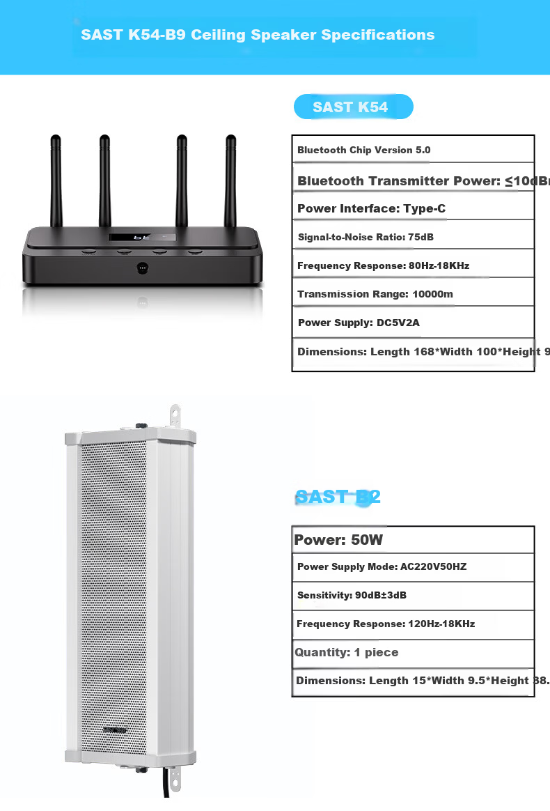 SAST Wireless Wall-Mounted Speaker Set Bluetooth Speaker Public Address Home Shop Conference Campus Supermarket Background Music System Host Speaker Combo One-to-Four K54 9