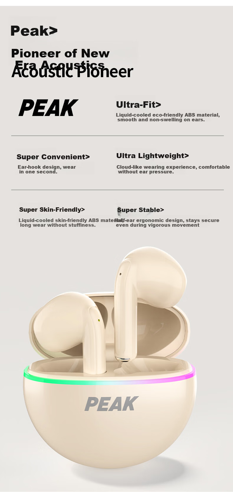 PEAK Bluetooth Ear Clip Open Bone Conduction Headphones Custom Tuned Sports Call Compatible with Apple Huawei Phones New This Month 2