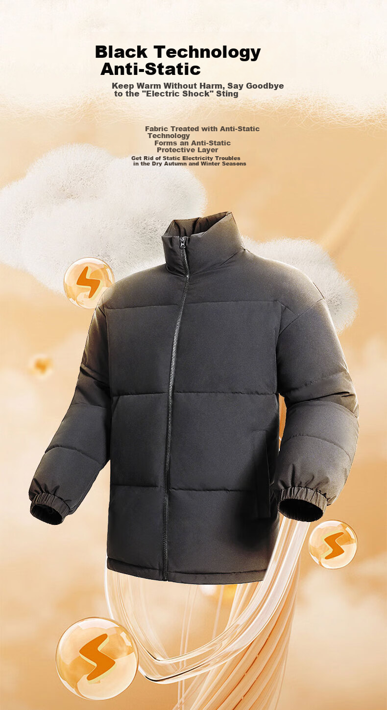 JEANSWEST LIFE Men's Fleece-Lined Stand Collar Cotton Jacket Winter Windproof Cold-Resistant Puffer Coat Loose Warm Student Campus Cotton-Padded Jacket 7