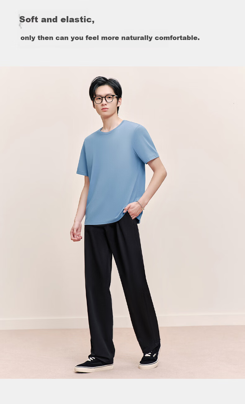Threegun [Pure Cotton Breathable] Men's T-Shirt Round Neck Short Sleeve Casual Basic Top 8