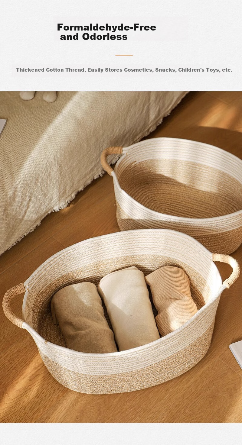 Yuanben Handmade Cotton Rope Woven Storage Basket for Bedside Cabinet, Multi-Purpose Organizer for Snacks, Toys, Clothes, Home Use 3