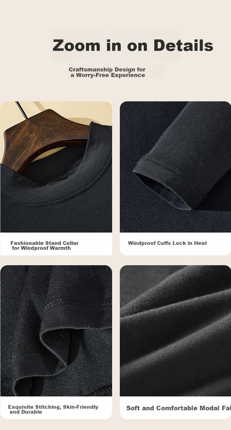 MiiOW 60S Cotton Modal Men's Half Turtleneck Base Shirt Black XL 12