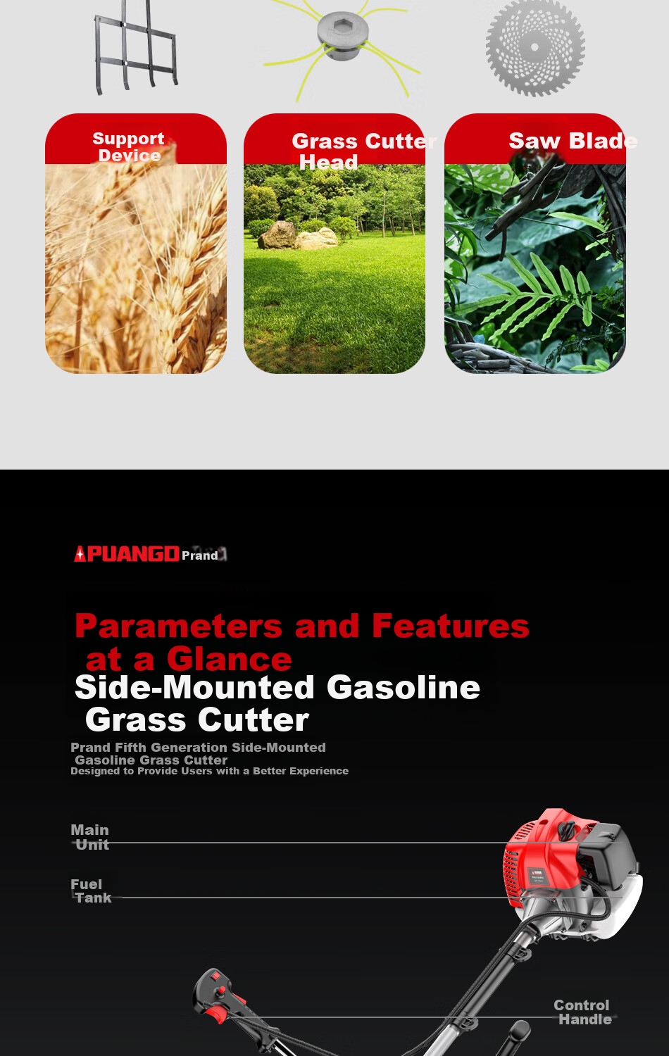 PUANGD Gasoline High-Power Side-Mounted Brush Cutter Multifunctional Weeding and Tilling Machine Agricultural Grass Trimmer 14