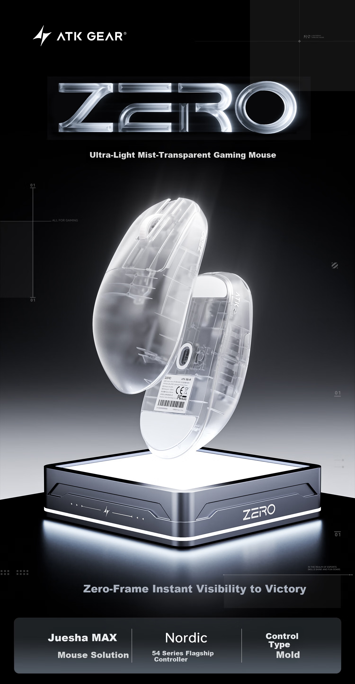 ATK LieKong ZERO Wireless Mouse Wired/Wireless Dual-Mode Lightweight Ergonomic Gaming Office Mouse ZERO White Transparent 2
