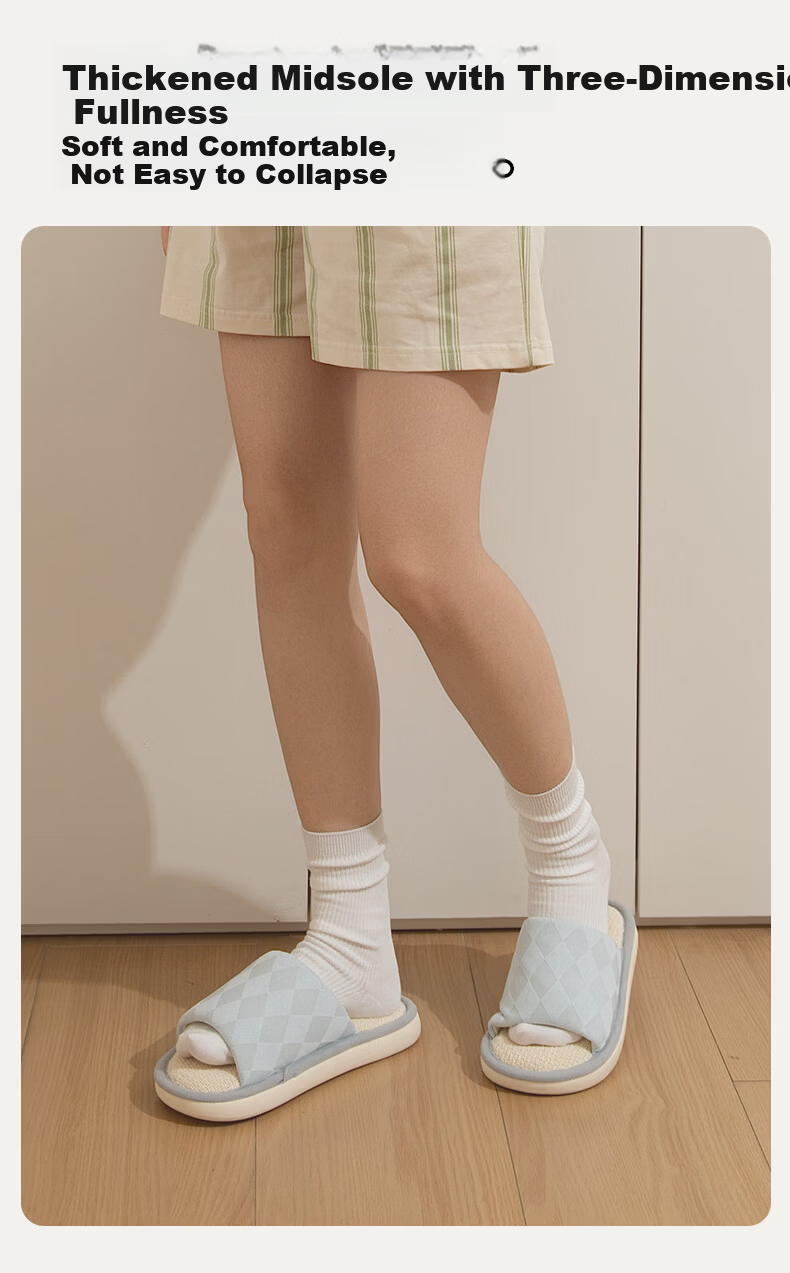 Puxia Linen Slippers Women Couples Thick Sole Non-slip Breathable Silent Home Cotton Slippers Men Light Blue Size 36-37 6