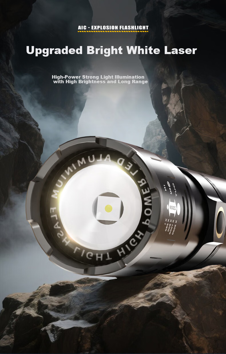 AIC High-Power Zoomable Flashlight Long-Range Outdoor Laser Super Bright Rechargeable Emergency Lighting 3