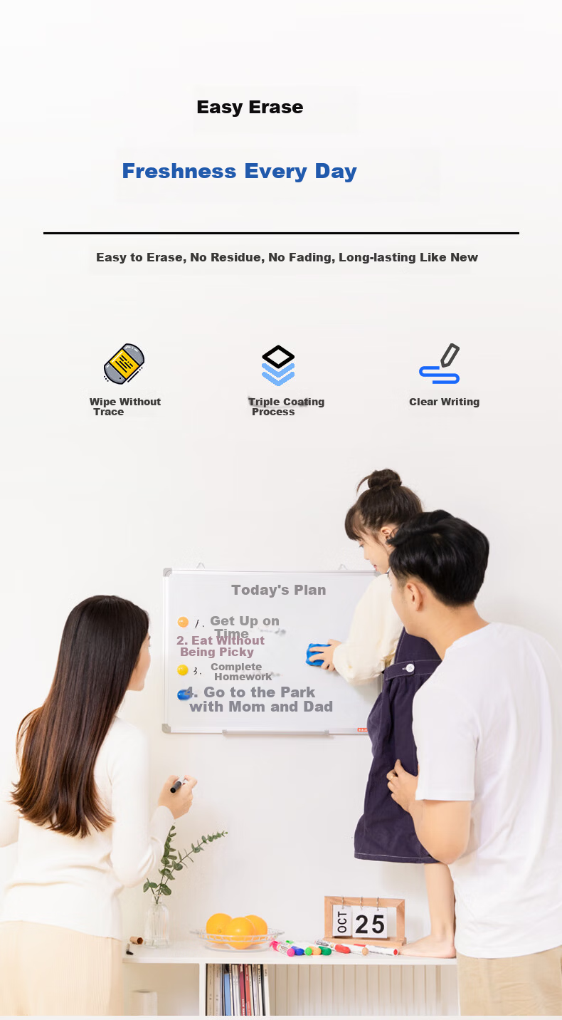 BBNEW 100x150cm Solid Fiberboard Core Whiteboard Easy-to-Erase Magnetic Office Teaching Meeting Wall-Mounted Writing Board Home Kids Blackboard NEWXW100150 5