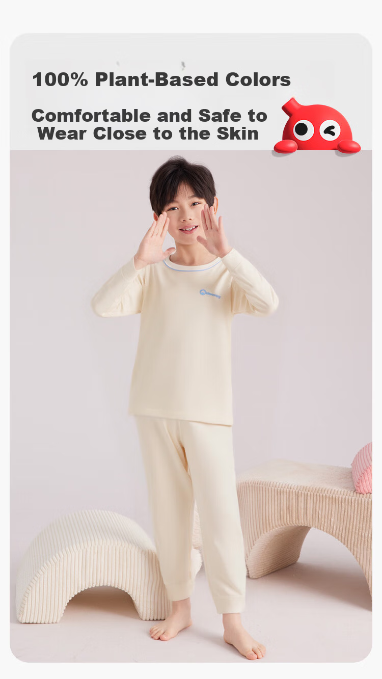Hodo Kids Children's Autumn Cotton Thermal Underwear Set Long Sleeve Round Neck Pink Label 120 5