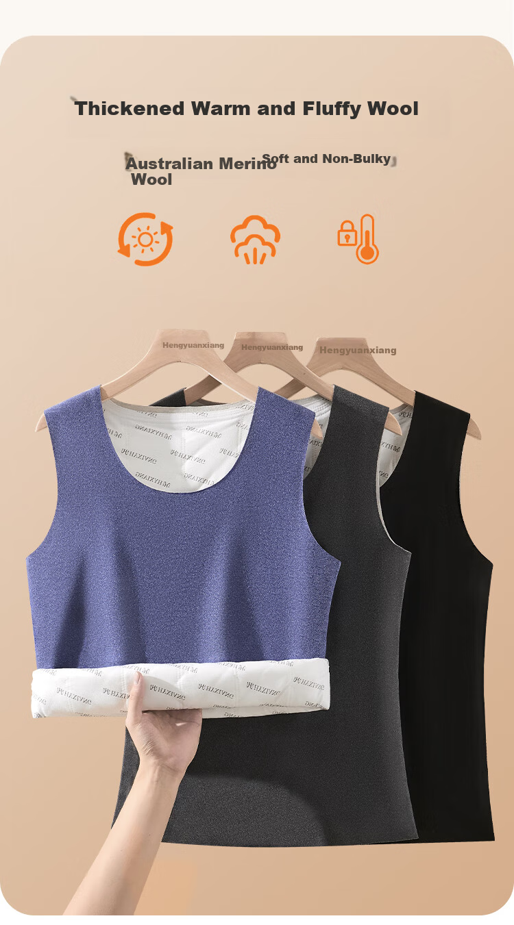 Hengyuanxiang 100% Wool Filled Men's Thermal Vest Thickened Warm Base Layer Sleeveless Jacket Waistcoat 14
